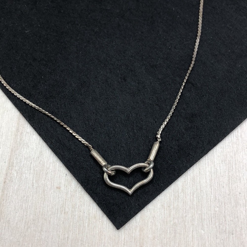 Modernist artisan style open heart pendant necklace-sterling silver 925